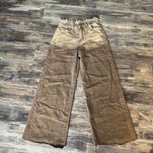 Distressed Brown Wide-Leg Jeans